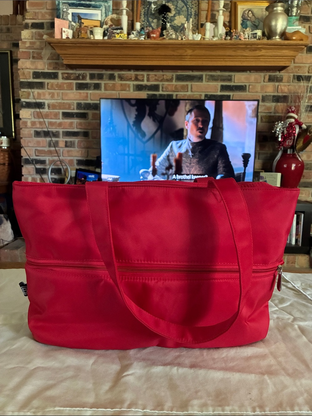 Red Tote Bag with Zip Pocket - Women's Carryall